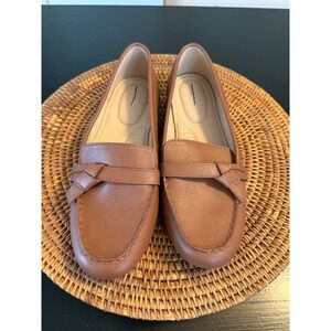 Lands End Womens Cognac Brown Leather Knotted Driving Moccasin Loafers Size 11